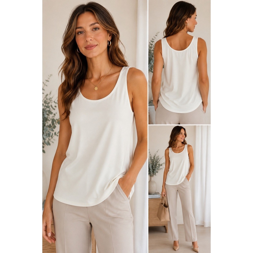 Franne Golde Women's Ivory Sleeveless Stretch Tank Top Scoop Neck Size Medium